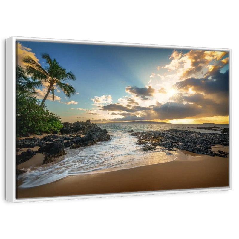 Makena Cove, ciel coucher de soleil, 25 po x 17 po, Cadre flottant blanc