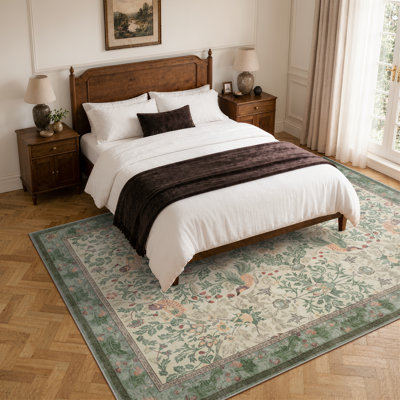 Tapis lavable à motif floral botanique vert sauge, tapis antidérapant traditionnel rétro pour le salon, la salle à manger et la chambre à coucher, revêtement de sol de style chalet