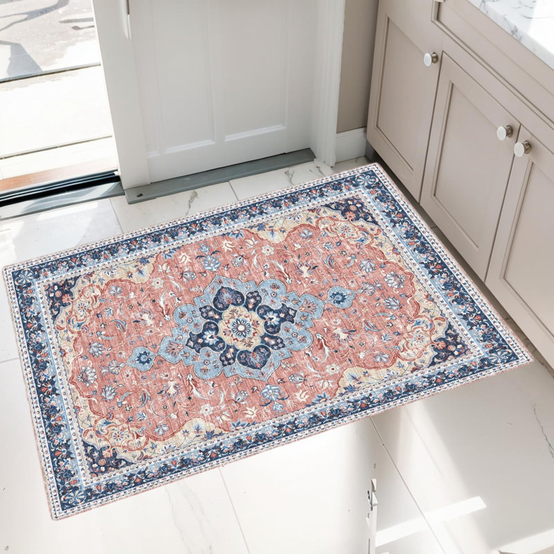 Washable Area Rug for Living Room, Bedroom, Dining, Vintage, Non-Slip, Stain-Resistant, Rectangle 4' x 6'