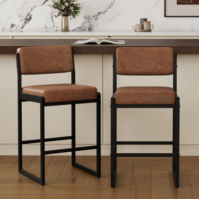 Ensemble de 2 tabourets de bar à hauteur de comptoir industriels modernes avec siège rembourré en similicuir, structure en métal robuste et repose-pieds pour îlot de cuisine