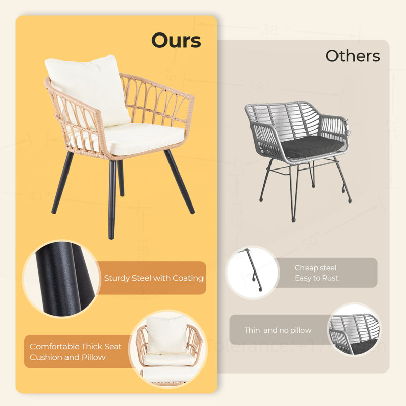 Ensemble bistro de patio polyvalent avec repose-pieds et chaises confortables, Beige