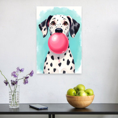 Playful Dalmatian Bubblegum Contemporary Dog Wall Art Print by Uma Gokhale - Wrapped Canvas Print