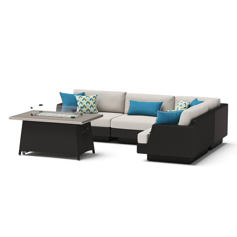 Ehrenfried 6 - Person Modular Patio Conversation Set with Cushions, Espresso Frame/Dove Cushion