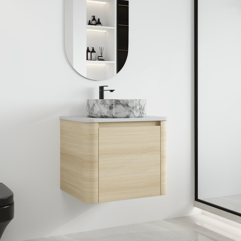 Ensemble de meuble-lavabo simple mural 24 po avec lavabo en céramique Greythor, ensemble de meuble-lavabo simple 24 po avec plateau en pierre reconstituée