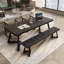 Table de salle à manger rectangulaire noire en bois massif-1065507219