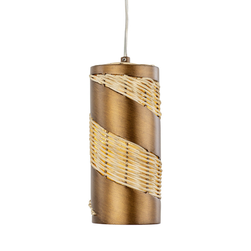 Mini-luminaire suspendu cylindrique 1 lumière Flow - Baguette / Rotin naturel