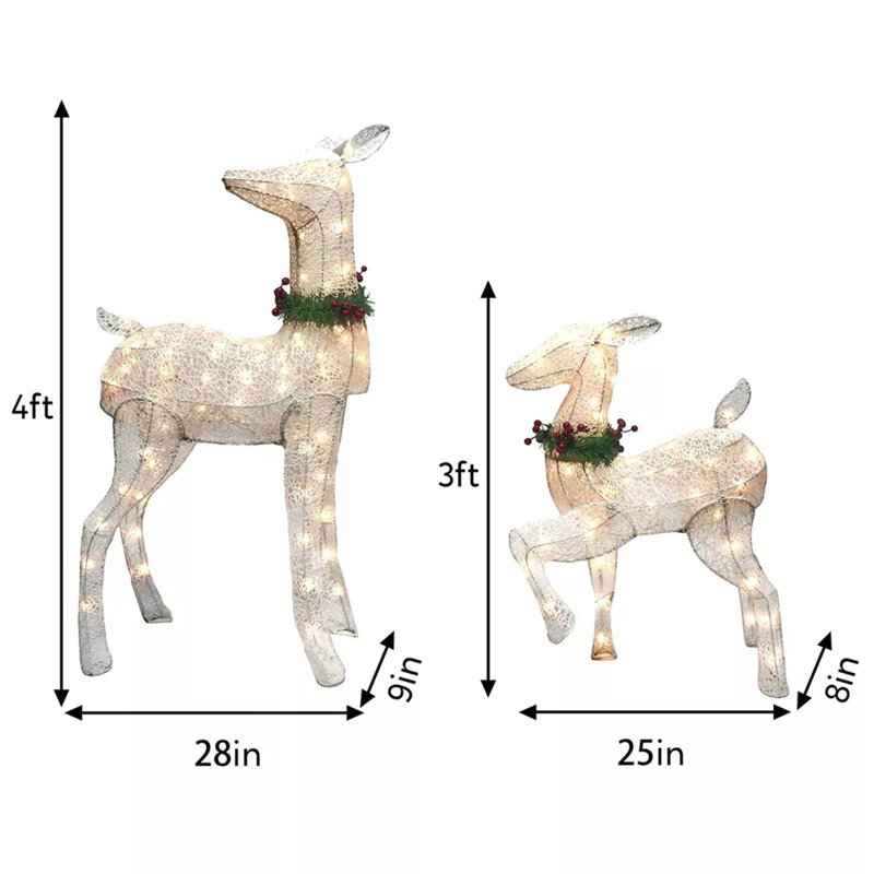 Ensemble de 2 lumières de biche et de fauve de Noël blanches 130 à 130 lumières DEL