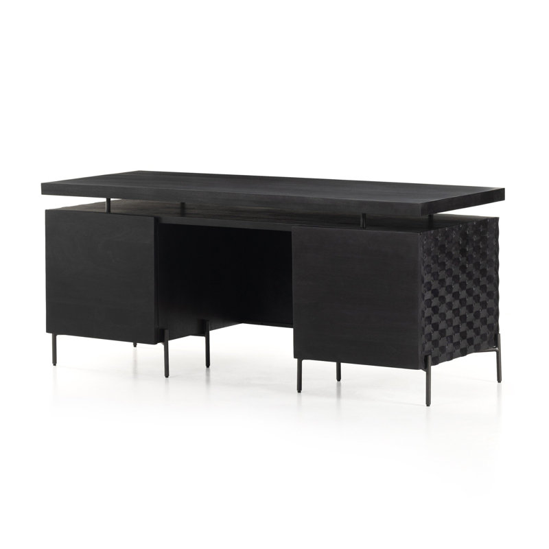 Raffael Solid Wood Credenza Desk, Black Wash
