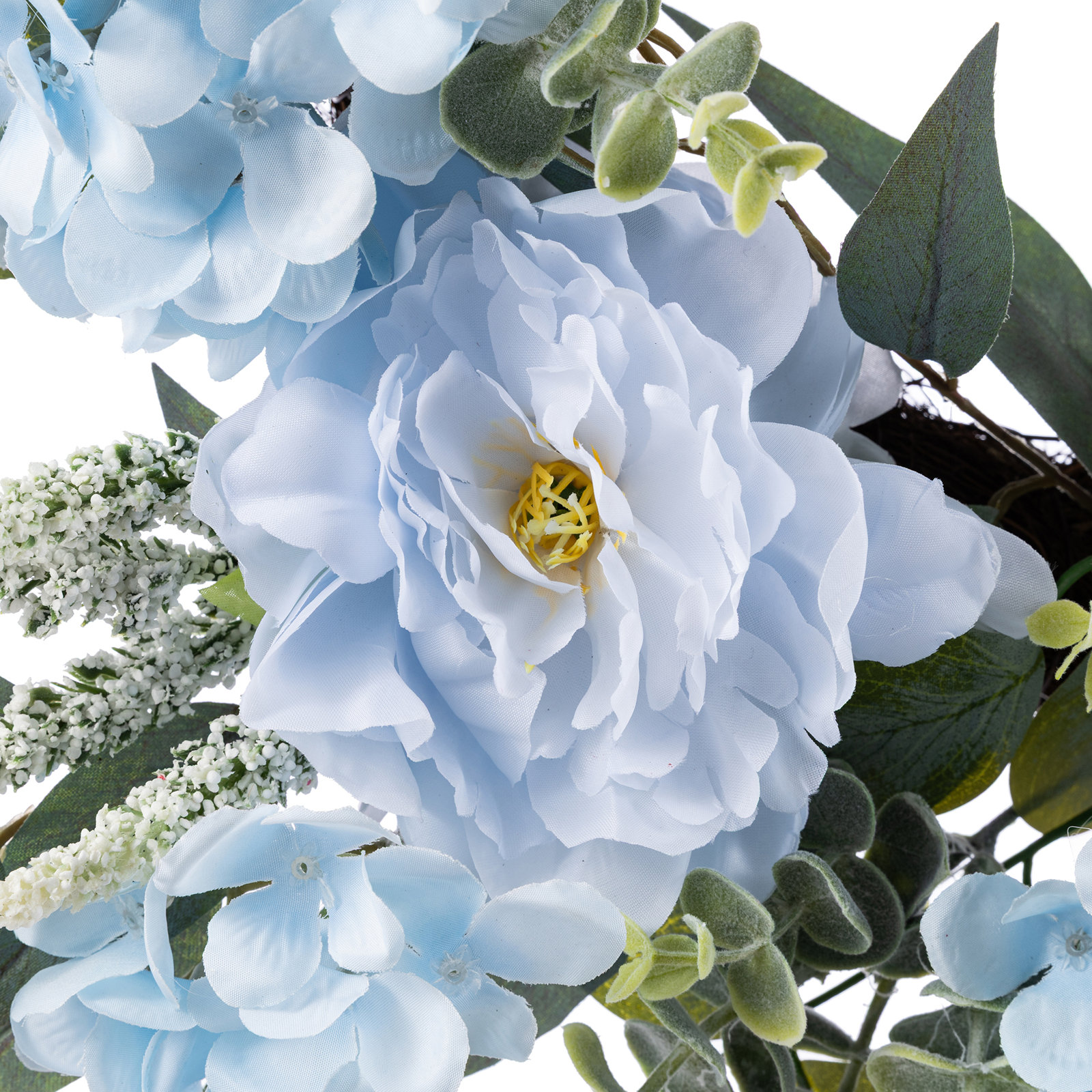 24" D Floral Wreath, Blue Peony & Hydrange