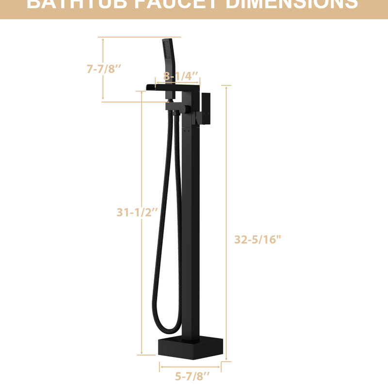 Freestanding Bathtub Faucet With Waterfall Tub Filler And Hand Shower, 360° Rotatable Spout, Dual Temperature Regulation, Brass Base Faucet, 59" - Control For Relaxing Water