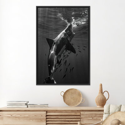 Aggressive Shark Canvas Art: Modern Loft Print for Bold Decor,1P BlackFramedCanvas