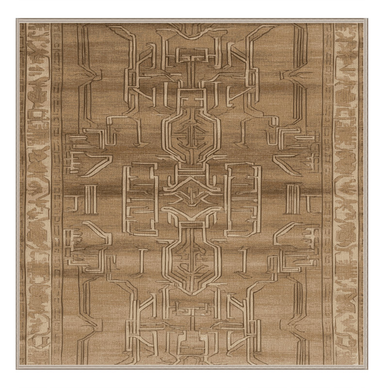 Machine Washable Art Deco Brown Area Rug, Square 3'