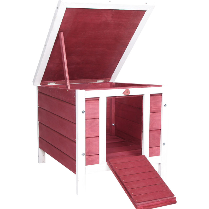 Maison de canard en bois rouge avec toit ouvert et imperméable - petite cage pour lapin et plus de chiots