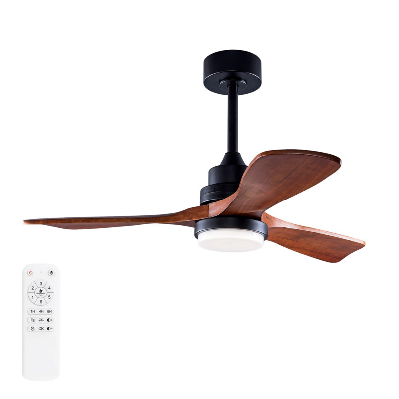 Ventilateur de plafond noir moderne 72 pouces avec lumière et 3 pales en bois massif avec moteur à courant continu réversible