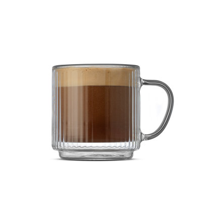 Fluted Stackable Double Wall Glass Mugs with Handle, 5.5oz, set of 2