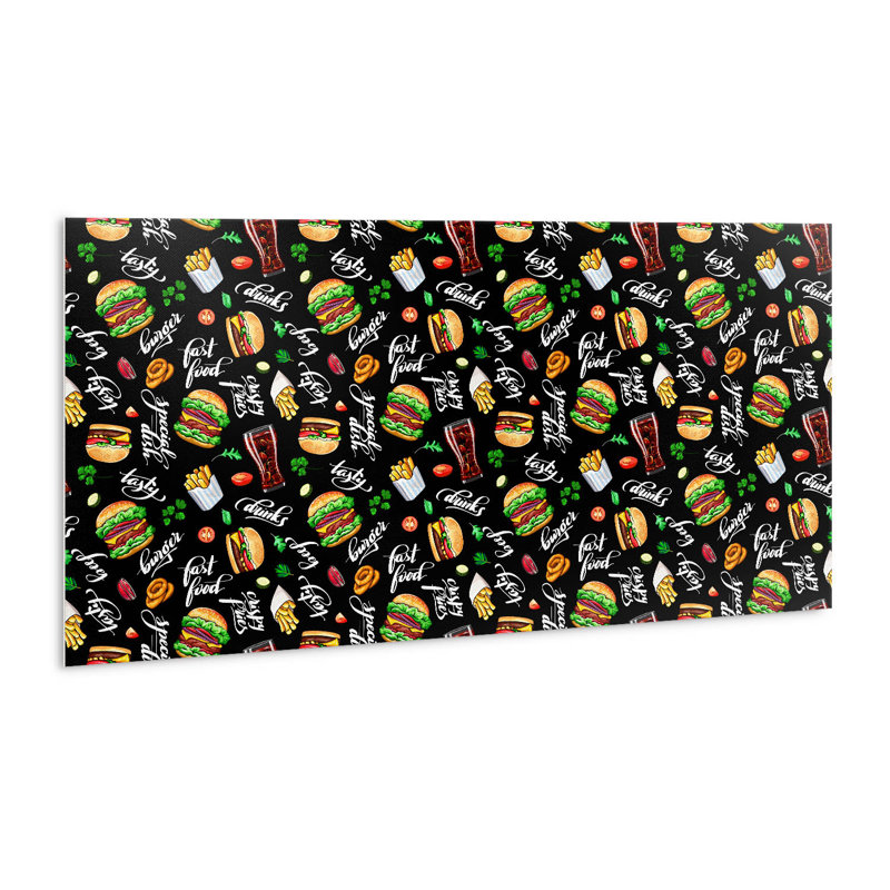 Self Adhesive Vinyl Splashback Wall Panel Sticker Tile Peel Stick 100x50 cm Fast food motifs