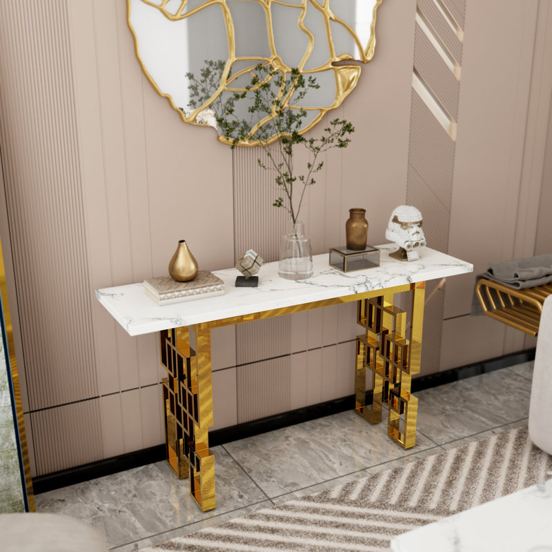 55 Inch White And Gold Console Table