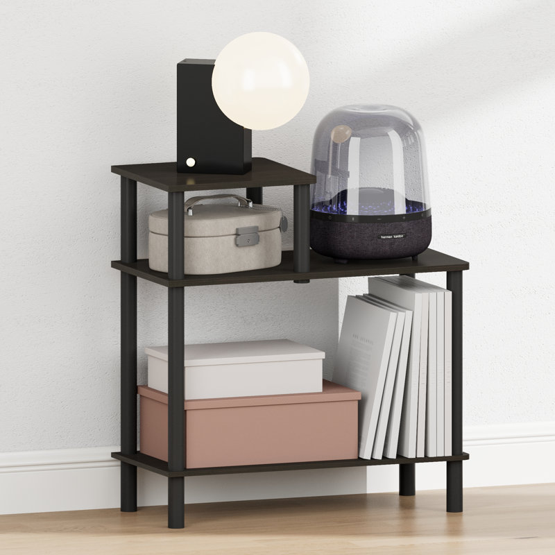 Furinno TURN-N-TUBE Night Stand, 3-Tier Rectangle Nightstand with Open Shelf, Toolless Assembly Side Table, End Table, for Living Room, Bedroom, Espresso
