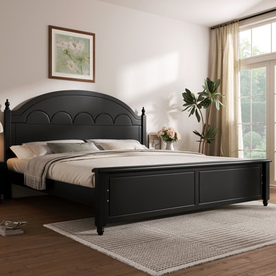 Queen size Wooden Bed Frame with Arched Headboard and Classic Design, Black