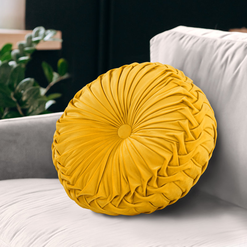 Irany Velvet Throw Round Pillow Cover & Insert, Mustard
