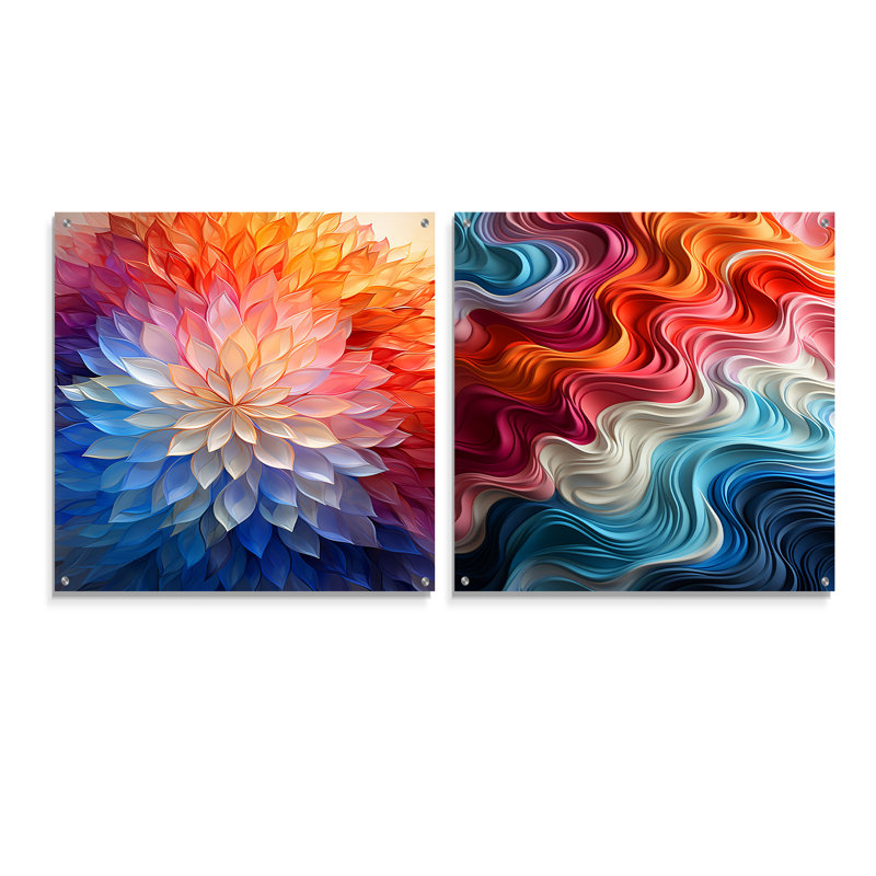 Multicolore Op Art Ethereal Kaléidoscope - ensemble d'art mural acrylique sur verre Op Art, H 16 po x l 33 po