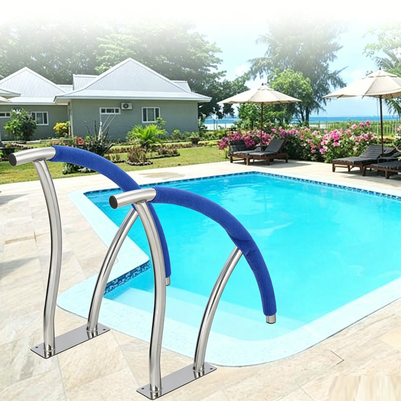 Set of 2 Pool Handrail, 30"x 30" Pool Handle, 304 Stainless Steel Rated 350LBS Load Capacity, Pool Railings with Blue Grip Cover & Mounting Accessories for Home Inground Swimming Pool Water Park.