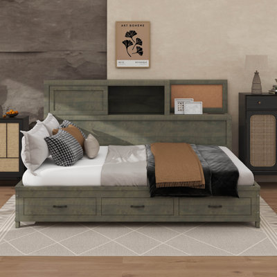 Full-Sized Daybed Equipped With Triple Drawers And A Storage Rack