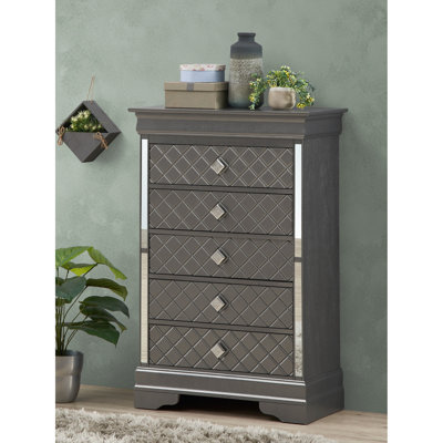 Commode noire G6702 - Tiroir central texturé en métal argenté avec poignées centrales en métal