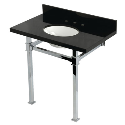 Kingston Brass Monarch 36-Inch Black Granite Console Sink with Stainless Steel Legs (8-Inch, 3-Hole)