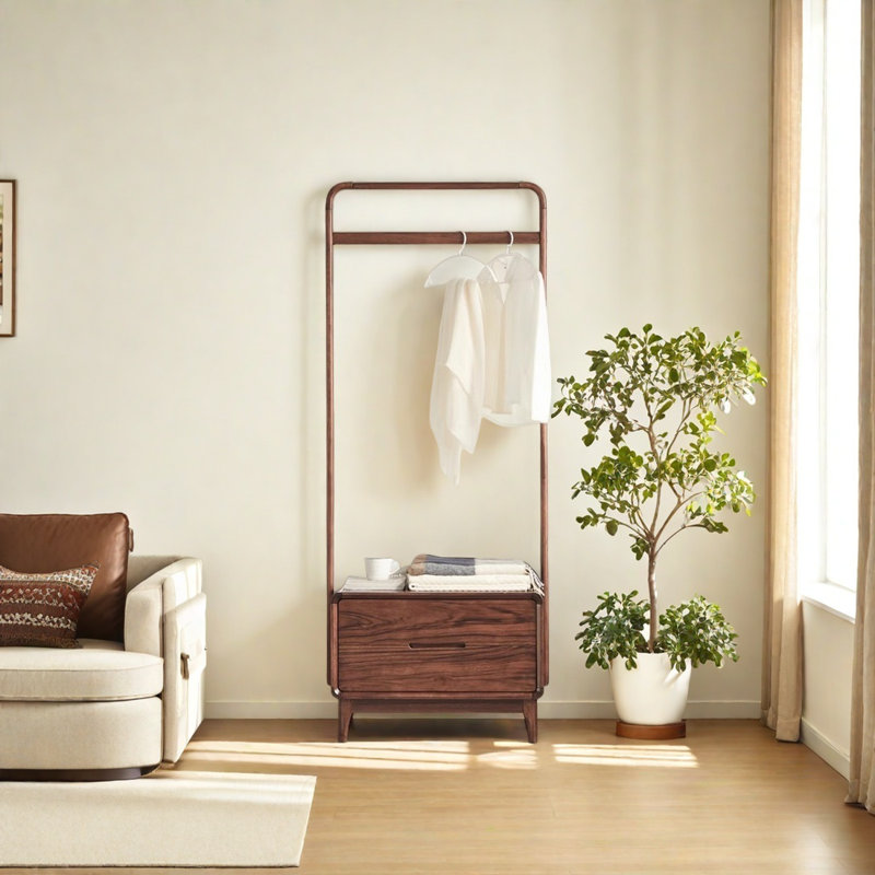 Solid Wood Coat Rack with Silent Drawers