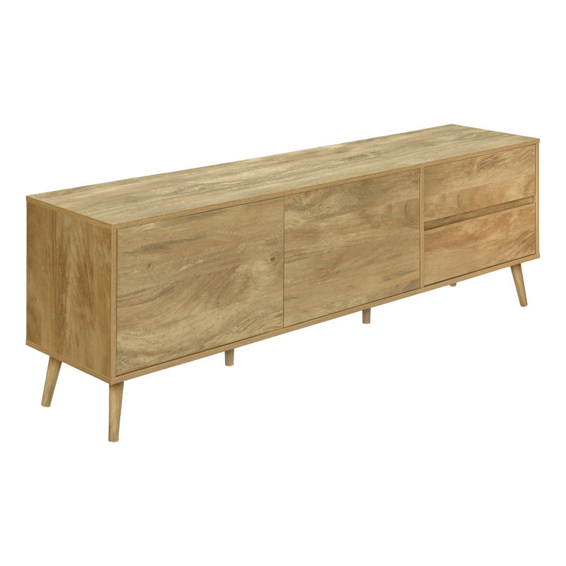 Meuble télé, meuble multimédia avec tiroirs de rangement et armoire, stratifié noyer