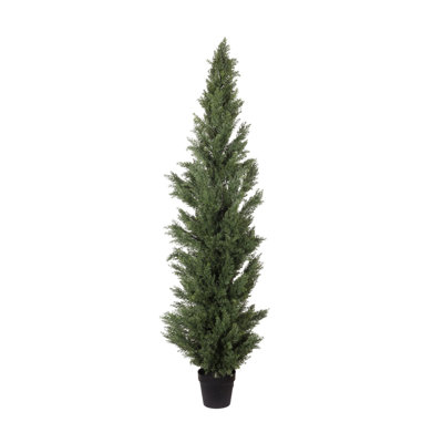 Topiaire de cyprès artificiel résistant aux rayons UV de 6 pi dans un pot en plastique noir - plante artificielle réaliste pour le jardin intérieur ou extérieur