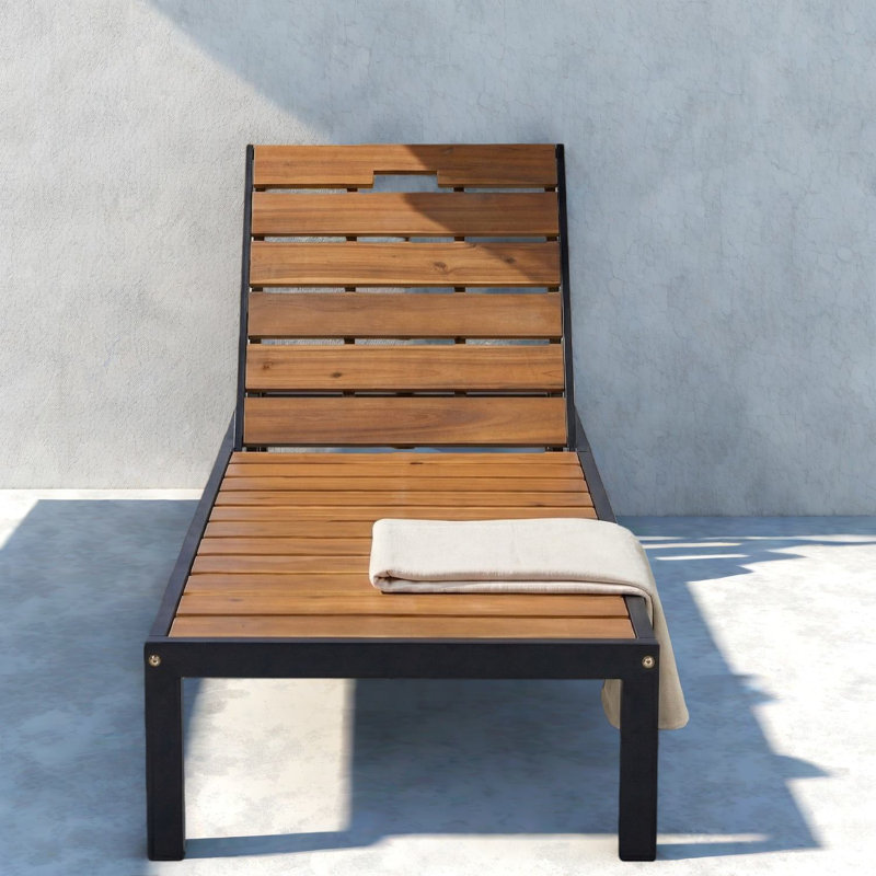 Adjustable Patio Chaise Lounges, Acacia Wood Steel, Modern Poolside