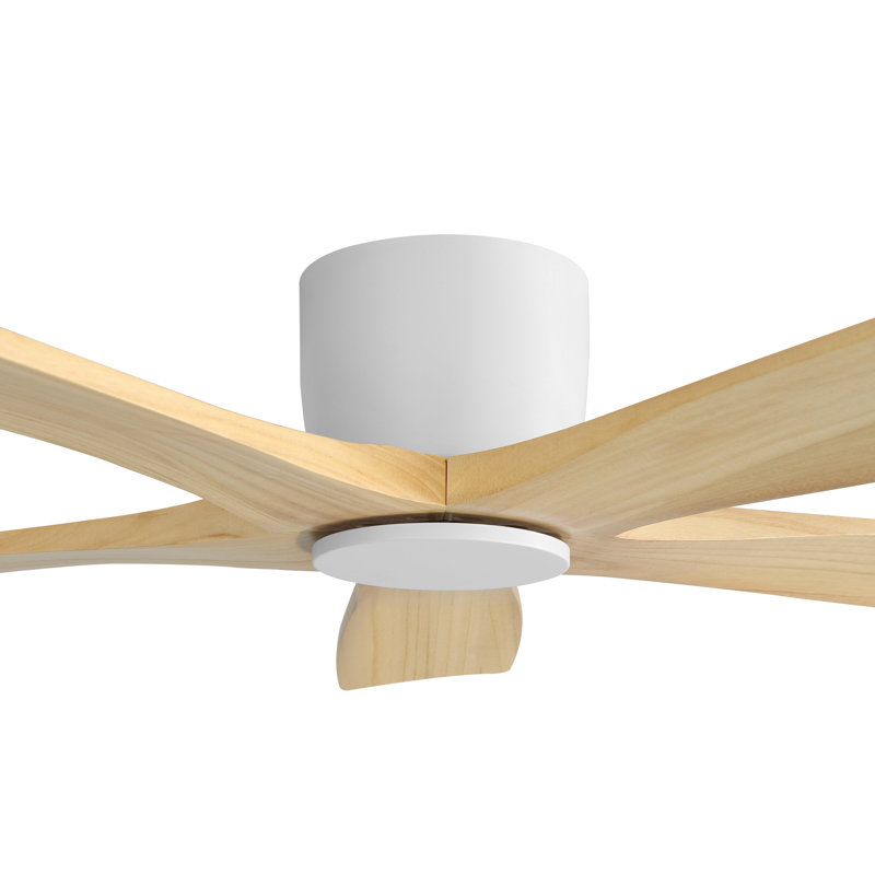 Ventilateur de plafond encastré à moteur à courant continu à pales en bois massif 54 pouces Milan avec télécommande, blanc et grain de bois