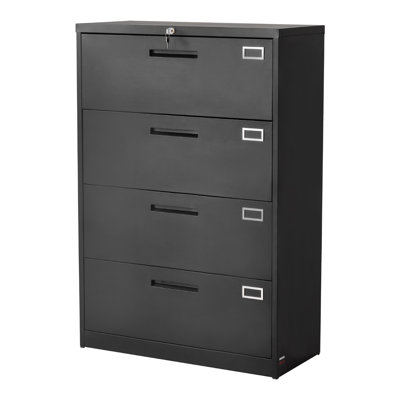 Classeur à 4 tiroirs en métal, classeur vertical avec serrure et tringle de suspension réglable, grands classeurs pour la maison et le bureau, format lettre, format A4, format légal, assemblage facile, noir