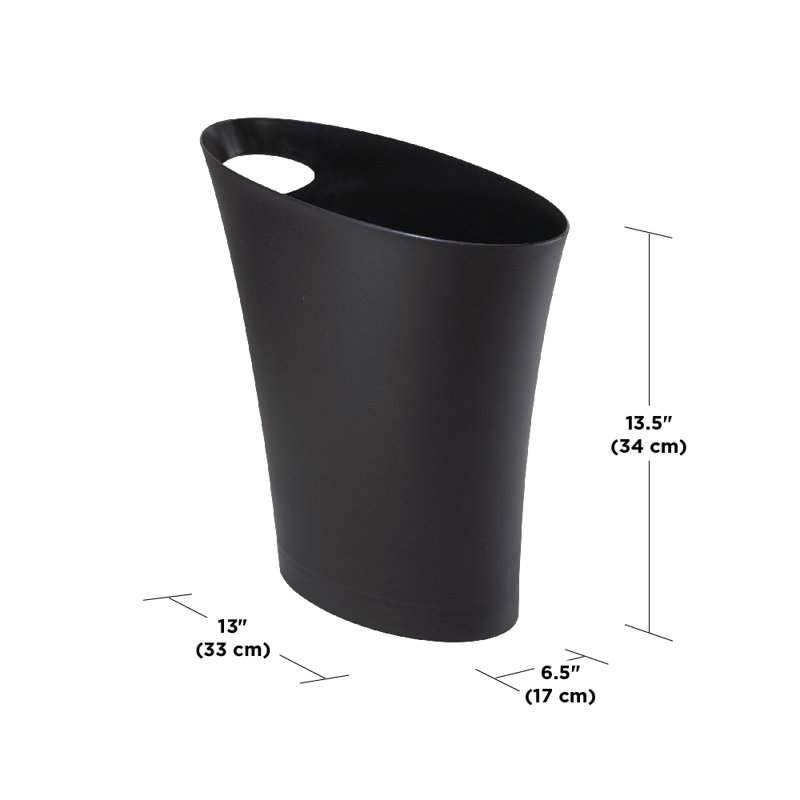 Slim Black Plastic Office Waste Basket with Handle