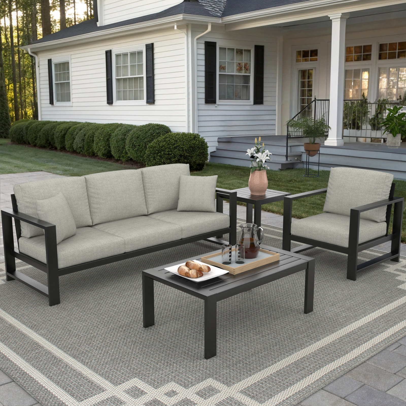 Dulcie 4-Person Sunbrella® Patio Seating Group, Canvas Granite Sunbrella® Canvas