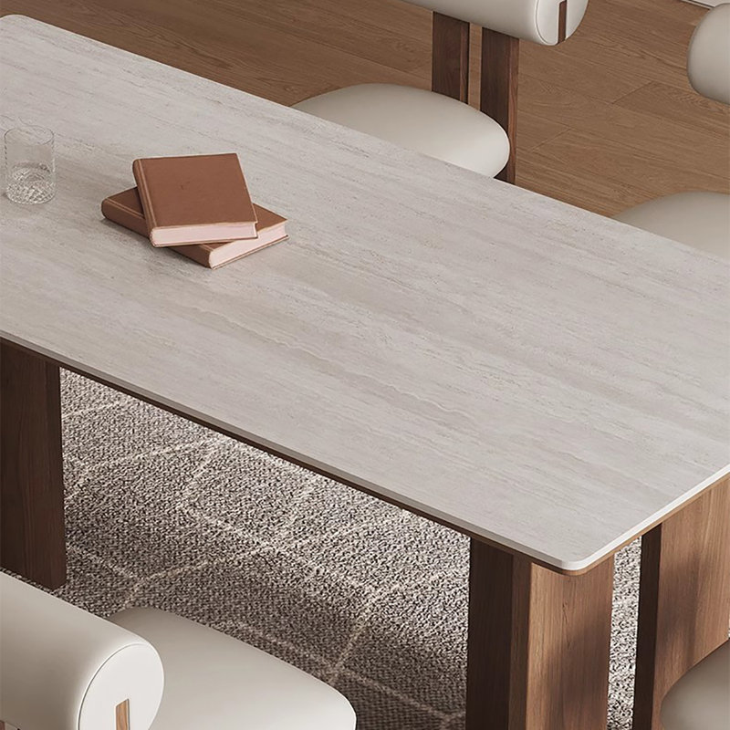 Table de salle à manger rectangulaire moderne avec plateau en dalle de roche, H 29,5 po x L 55,1 po x l 31,5 po