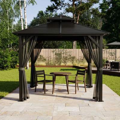 Gazebo Penguin Shefford, toit en métal, 3 m x 3 m - Noir