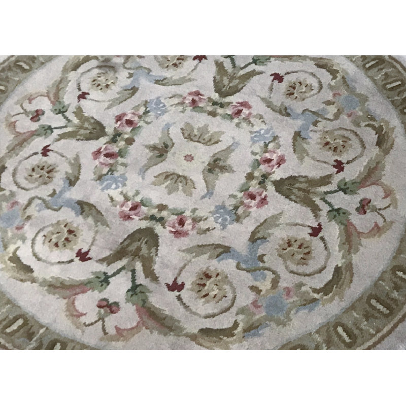 Hand-Knotted High-Quality Taupe Round Area Rug