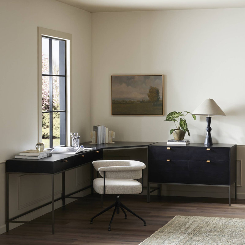 Trey Desk System With Wide Filing Cabinet,  Black Wash Poplar