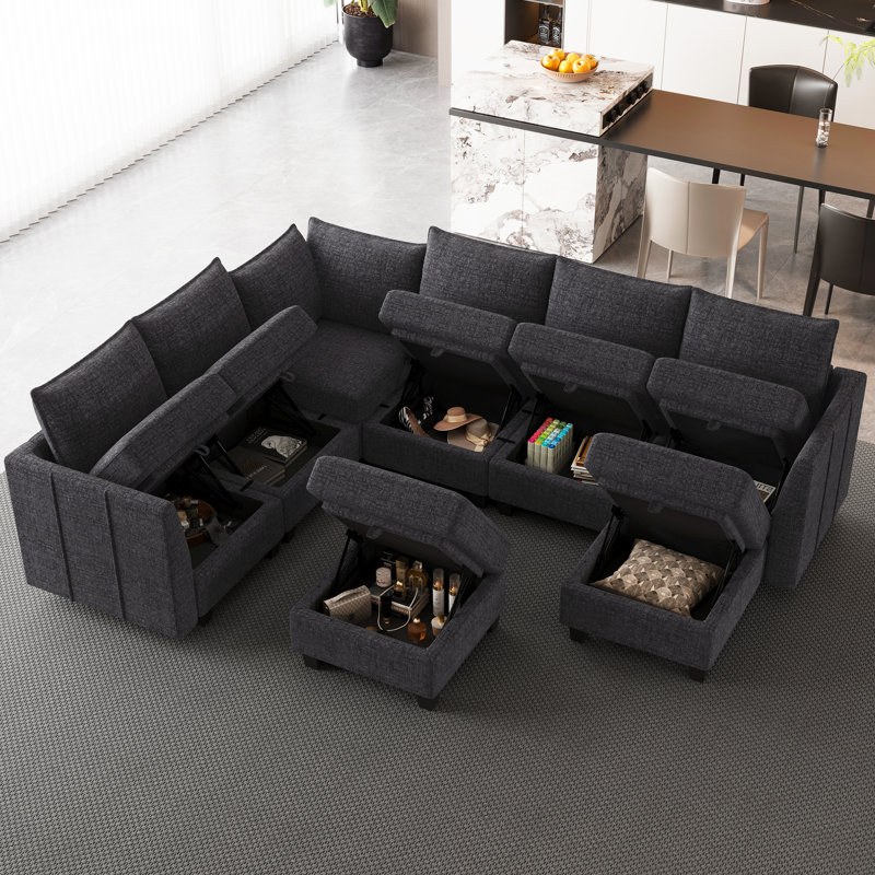Canapé modulaire convertible avec canapé détachable Aurora, Chenille noir