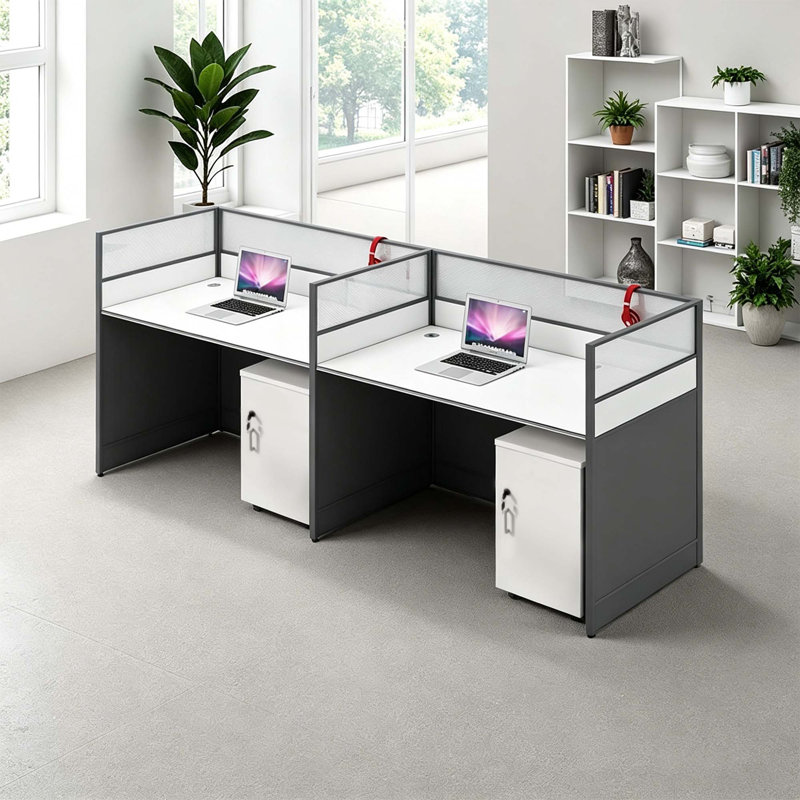 Cubicle Desk With File Cabinets And 43h Panels, 43.3" H x 94.49" W x 23.6" D
