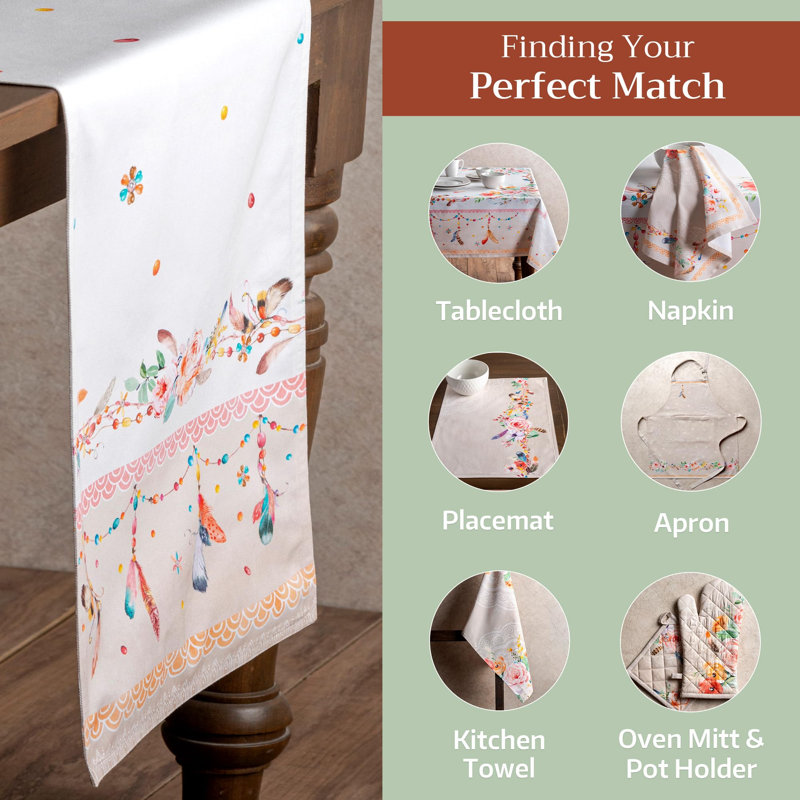 Maison d' Hermine Table Runner 100% Cotton Double Layer Table Runners 108 inches Long Decorative for Home Kitchen Dining Valentines Day Decorations Spring Summer (Ibiza - Beige, 14.5" x 108")