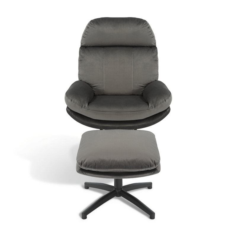Velvet Swivel Accent Chair with Footstool, Dark Grey
