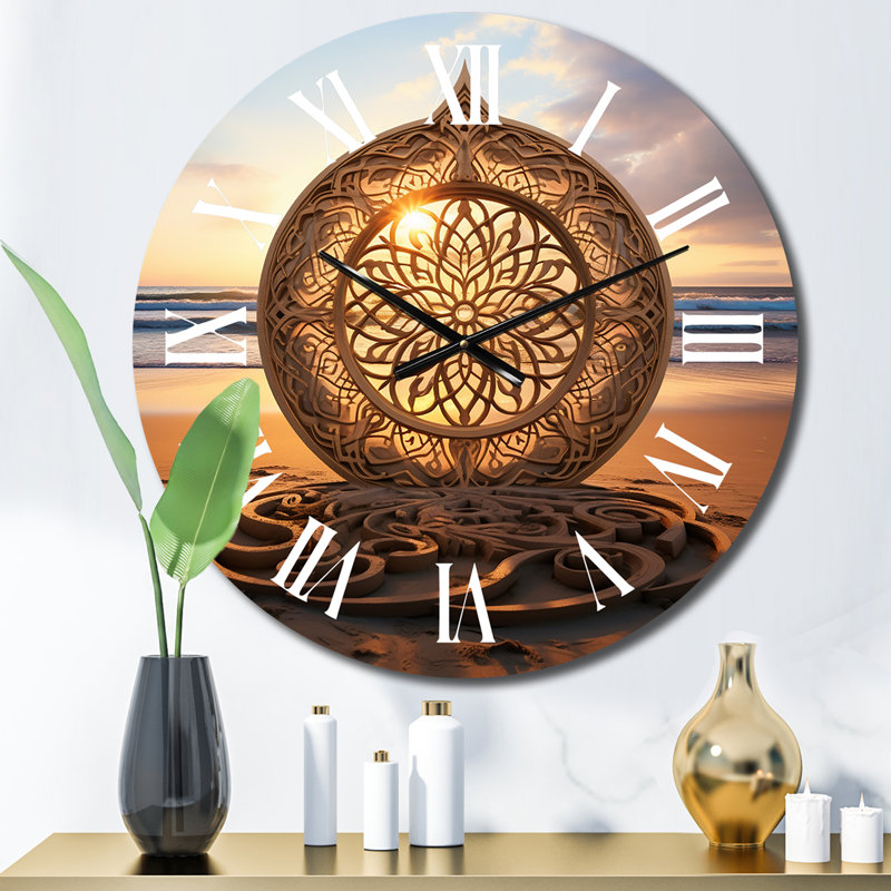 Horloge murale majestueuse mandala sur la plage, Moyenne