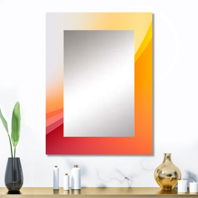 Orange Spectral Slice I - miroir de formes abstraites, miroir mural orange unique, impression d'art en métal