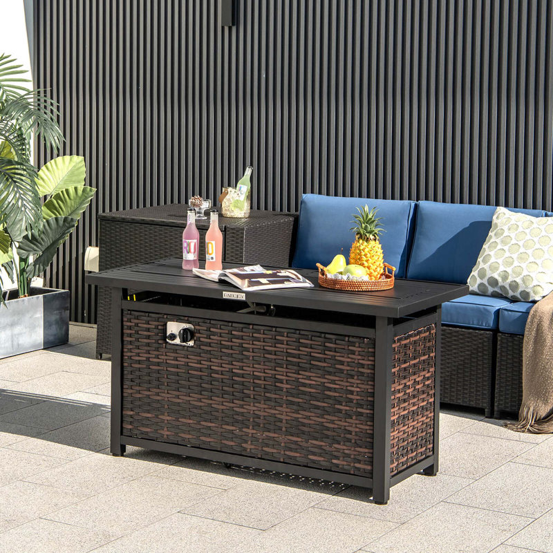 Table de foyer au propane 45 po avec pierres en verre et housse de protection 