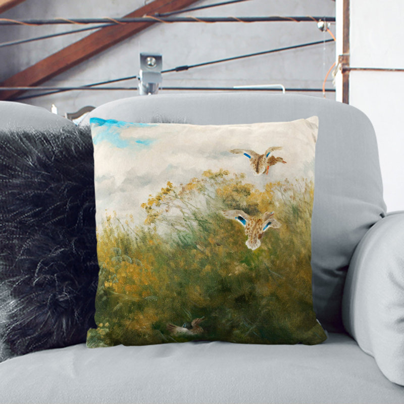 Ducks Taking Flight Square Throw Cushion, 55cm H x 55cm W x 20cm D, Black