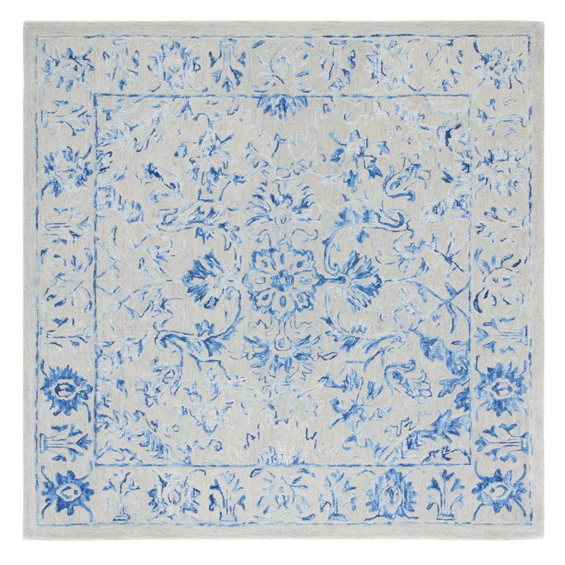 Tapis bleu / beige en laine touffeté à la main Maniscalco, Carré 6 pi